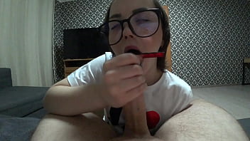Innocent glasses slut suck my dick and i cum in her passy after fucked this nasty socks bitch