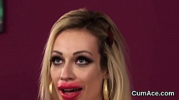 Nasty idol gets cumshot on her face swallowing all the load