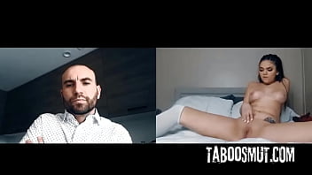 Naughty stepdaughter masturbates while stepdad watch her on webcam