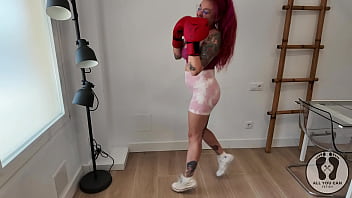 4k female fighter boxing warmup jumping jacks tits bouncing