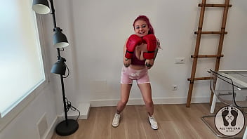 4k female fighter boxing warmup jumping jacks tits bouncing