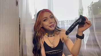 Toy blowjob throating with abundant saliva leak