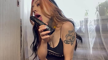 Toy blowjob throating with abundant saliva leak