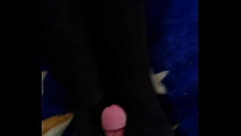 Raven in black nylons lets guy fuck her feet