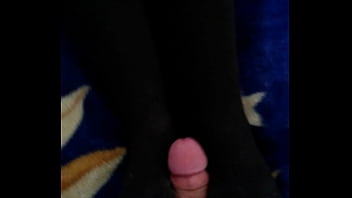 Raven in black nylons lets guy fuck her feet