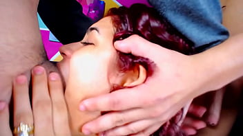 Whore desperate to swallow cock deep throats two guys