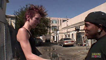 Skinny punk babe in striped socks strips off her clothes and gets drilled hard