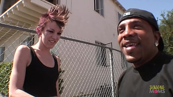 Skinny punk babe in striped socks strips off her clothes and gets drilled hard