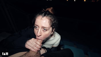 Risky outdoor facial in the athletics fields Risky outdoor facial in the athletics fields