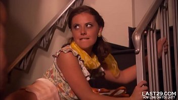 Ass fucked by cock in a staircase