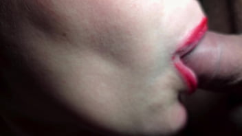 Close sensual red lips make your cock pulsating cum in mouth best real sloppy blowjob asmr