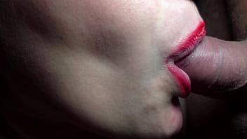 Close sensual red lips make your cock pulsating cum in mouth best real sloppy blowjob asmr
