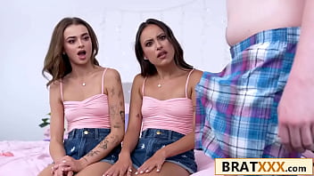 Tiny titty stepsisters try magic growing potion on their stepbrother