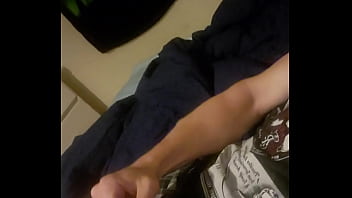 Stroking that hard cock