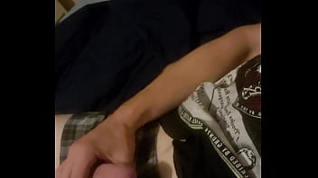 Stroking that hard cock