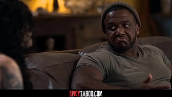 Inked babe is caught rubbing her wet pussy by her black friend