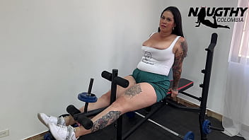 Horny milf masturbates in the gym when no one is there