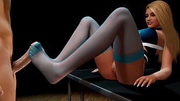 Hot blonde with long socks footjob