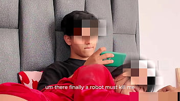 Puse a la putita de mi hermanastra a que me chupe mi gran polla hasta la garganta