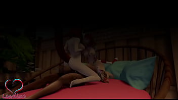 3 neko girls having fun in a pool causing some large waves