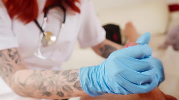 Nurse's hot massage turns into a risky fuck with blue gloves on