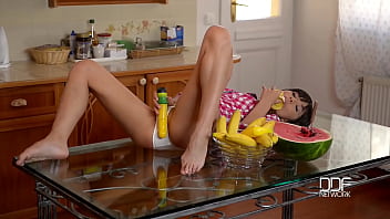 Russian college hotties kitchen dildo double penetration