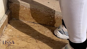 Dirty couple piss and cum a train and kiss with cum on face and suck nose with walk and piss on wet pants