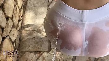Dirty couple piss and cum a train and kiss with cum on face and suck nose with walk and piss on wet pants