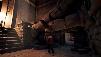 An ancient statue awakens and destroys lara's pussy by filling it with sperm hentai game 3d
