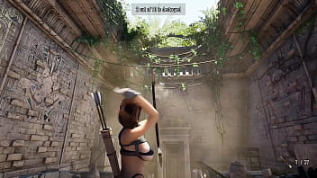 An ancient statue awakens and destroys lara's pussy by filling it with sperm hentai game 3d