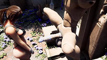 An ancient statue awakens and destroys lara's pussy by filling it with sperm hentai game 3d