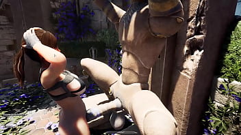 An ancient statue awakens and destroys lara's pussy by filling it with sperm hentai game 3d