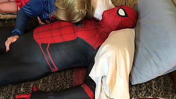 Mature dc marvel cosplay supergirl gives spiderman a blowjob