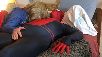 Mature dc marvel cosplay supergirl gives spiderman a blowjob