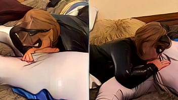 Cartoon mature batgirl pleasures batman with her mouth