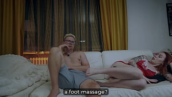 While dad was away redhead stepmom got fucked hard on the living room couch