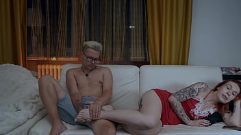 While dad was away redhead stepmom got fucked hard on the living room couch