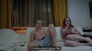 While dad was away redhead stepmom got fucked hard on the living room couch