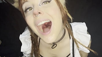 Cute cat maid gets big dick in her throat