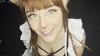 Cute cat maid gets big dick in her throat