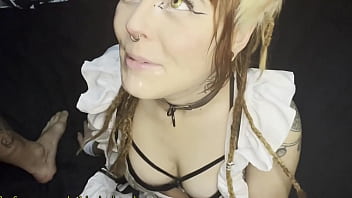 Cute cat maid gets big dick in her throat