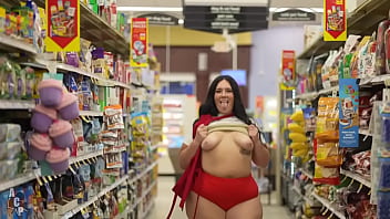 Curvy sexy women pulls out tits in grocery store Curvy sexy women pulls out tits in grocery store