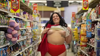 Curvy sexy women pulls out tits in grocery store Curvy sexy women pulls out tits in grocery store