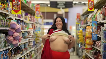 Curvy sexy women pulls out tits in grocery store Curvy sexy women pulls out tits in grocery store