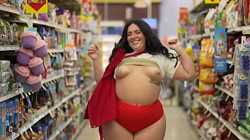 Curvy sexy women pulls out tits in grocery store Curvy sexy women pulls out tits in grocery store