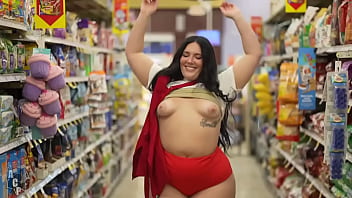 Curvy sexy women pulls out tits in grocery store Curvy sexy women pulls out tits in grocery store