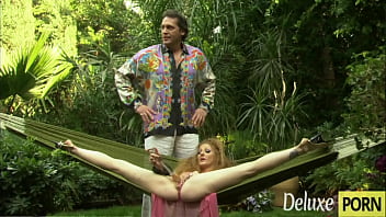 Hot hairy redhead milf banged in the garden