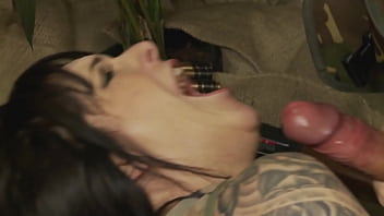 Horny brunette with big boobs daisy rock dressed in an army costume gets it on with a