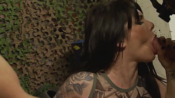 Horny brunette with big boobs daisy rock dressed in an army costume gets it on with a