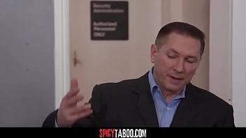 Brunette babe gets gangbanged by security guards at the airport